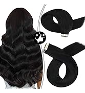 Moresoo Black Hair Extensions Tape in Human Hair Extensions 18 Inch Invisible PU Tape in Hair 20p...