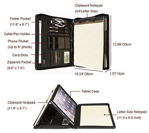 Professional Portfolio Organizer for iPad Pro 9.7/iPad Air/Air 2/iPad 5th/6th Generation, Genuine Goatskin Leather Padfolio Case with Tablet Holder, Clipboard for Letter Size Notepad/ Legal Pad(9.7) - Thumbnail 4