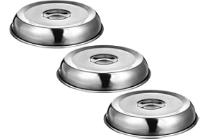 ASAKKURA 3pcs Stainless Steel Steak Dome Covers Round Food Covers with Handle Portable Cloche for BBQ Burgers