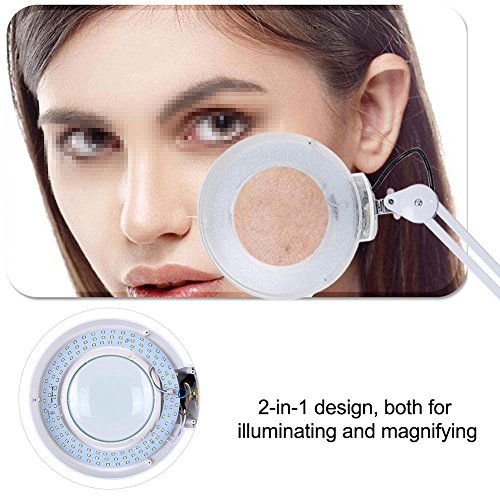 LED Magnifying Lamp,8X LED Magnifier Lamp with Clamp Swivel Arm Adjustable Magnifying Light LED Beauty Manicure Tattoo Skincare Equipment (8X White)