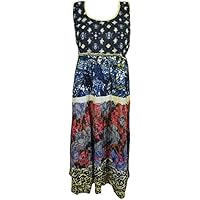 Mogul Interior Womens Vintage Festival Dress Hippy Boho Cotton Long Dress M