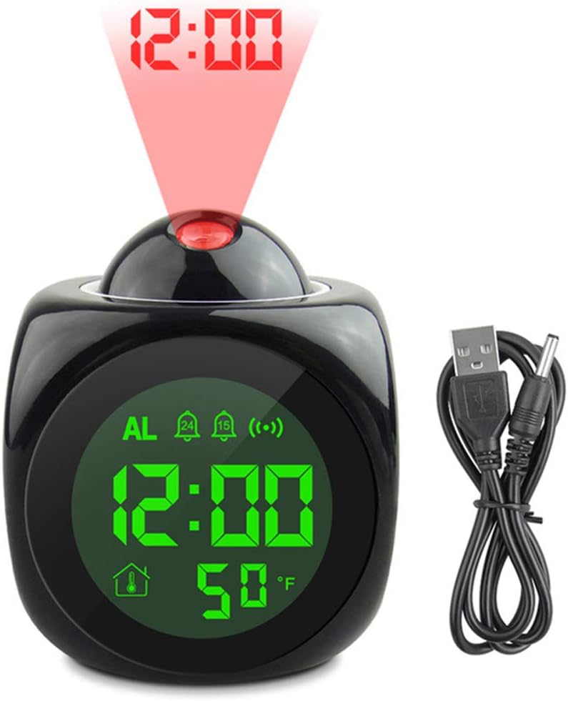HEDDK Projection Alarm Clock Snooze Function LED Nightlight Auto Time