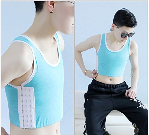 BaronHong Tomboy Trans Lesbian Cotton Chest Binder Plus Size Short Tank Top with Stronger Elastic Band(Blue,4XL)