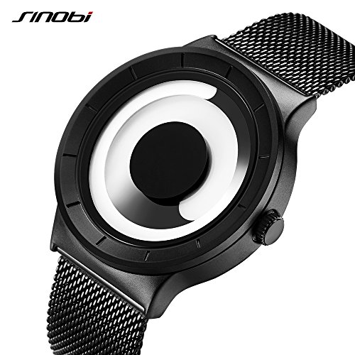 SINOBI Business Watches Men Fashion Original Design Watch Men Steel Mesh Men's Watch Clock Relogio Masculino Creative Wristwatch (S9659G05-Black/White)