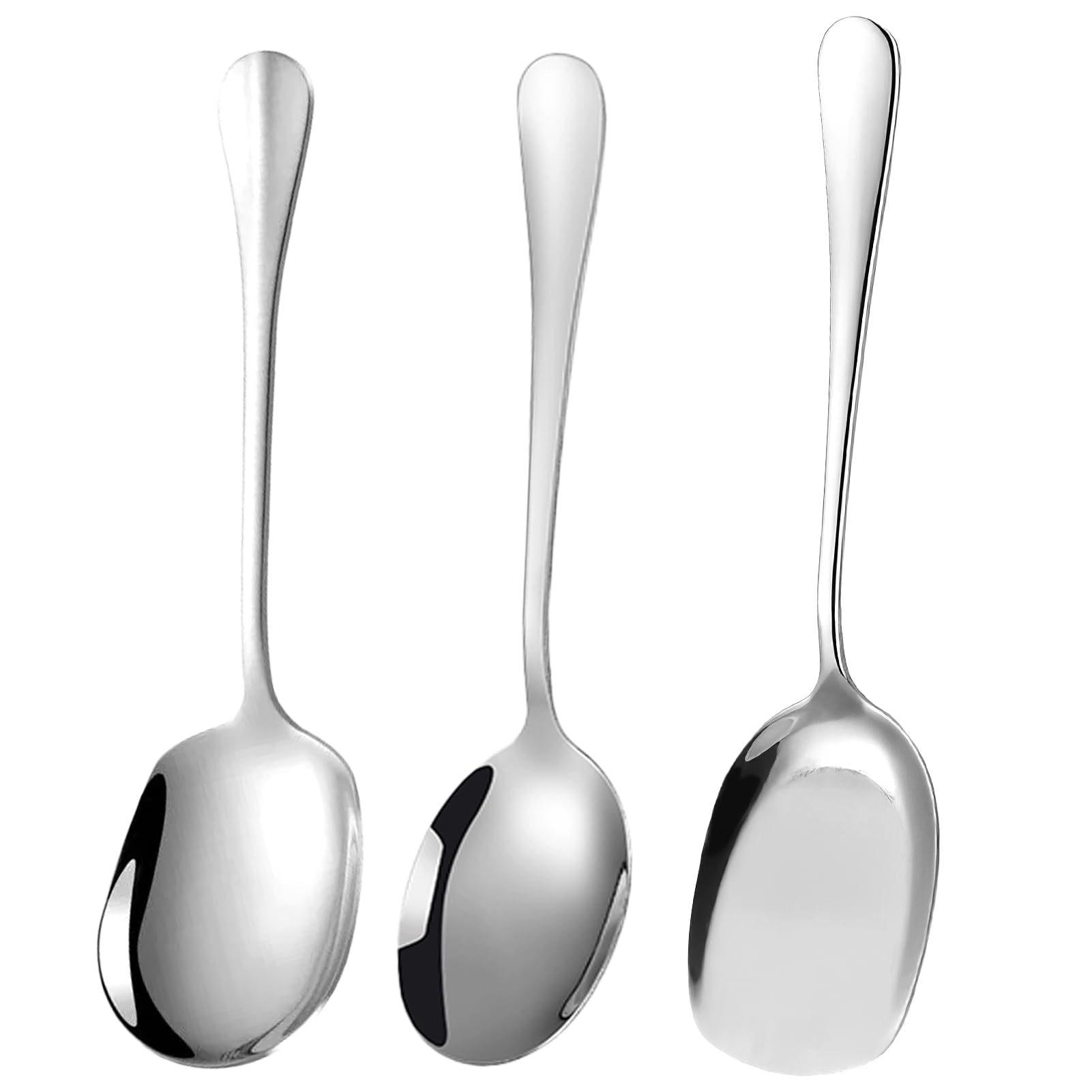 3pcs Large Buffet Serving Spoons, Stainless Steel Cooking Spoon Serving Utensil Silver Table Slotted Spoons Set Communal Spoon Utility for Catering Dinner Service Restaurant Home Use (8.58-8.78 inch)