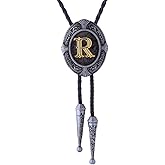 HUABOLA CALYN Vintage Bolo tie for Men Western Cowboy Native American Initial Letter ABCDJMR to Z Costume Bolo ties for Women