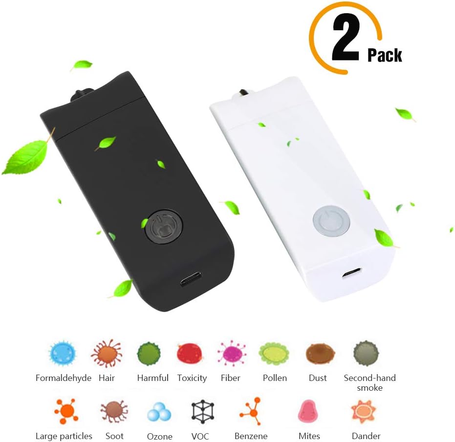 Jaklove Portable Wearable Mini Negative Ion Air Purifier, Personal USB Charging Air Purifiers, Remove Allergies Odors Dust, No Radiation Low Noise for Adults Kids. 2pack