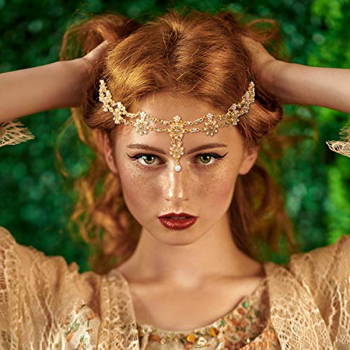 4 Pieces Gold Head Chain Jewelry Gold Coins Headband Bohemian Hair Accessory Boho Rhinestone