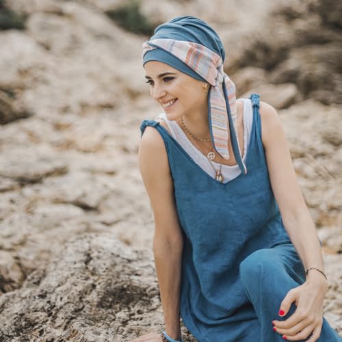 CAREBELL Smooth oncological scarf – Mediterranean design steel in soft and breathable bamboo, specially for chemotherapy, alopecia and sensitive skin, handmade in Spain