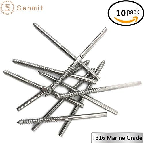 Senmit Lag Screw Stud Thread Fitting Terminal,For 1/8" Cable Railing Stainless Steel 316 Marine Grade 10 Pack