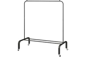 JIUYOTREE Metal Clothing Rack with Wheels, 43.3 Inches Rolling Clothes Garment Coat Rack with Bottom Shelf, Clothing Rack for Hanging Clothes, Coats, Skirts, Shirts, Sweaters, Black