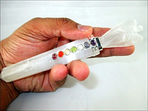 Jet Selenite Angel Chakra Wand Stick Approx. 6.5 inch Energized Charged Cleansed Programmed Pure Genuine Stick Free Booklet Jet International Crystal Therapy Balancing Energy Reiki