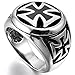 INBLUE Men's Stainless Steel Ring Silver Tone Black Cross Size10