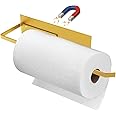 Paper Towel Holder, Magnetic Paper Towel Holder for Fridge, Toilet Paper Roll Holder Magnet Towel Rack Wall Mount Fridge Organizer for Paper Towels Rolls Bathroom Pantry RV Kitchen Storage Gold