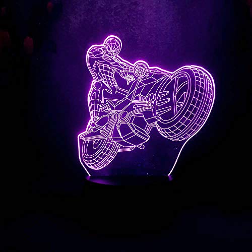 image for Amroe 3D LED Night Light Cool Marvel Spider-Man Ride Motorcycle Kid To