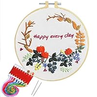 Nuberlic Embroidery Starter Kit for Beginners Cross Stitch Starters Kit for Adults Kids Stamped Hand Embroidery Kits with Pattern Embroidery Hoops Cloth Floss Thread Needles