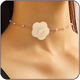 ONBRIG Flower Necklaces for Women Red Rose Choker Necklace for Women Black Velvet Choker Necklace Floral Choker Necklace Spring Summer Necklace Flower Jewelry