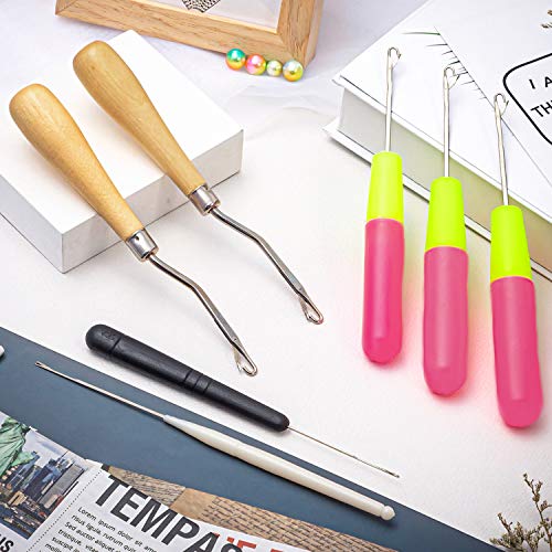 10 Pieces Latch Hook Crochet Needle Hook Include 2 Wooden Bent Latch