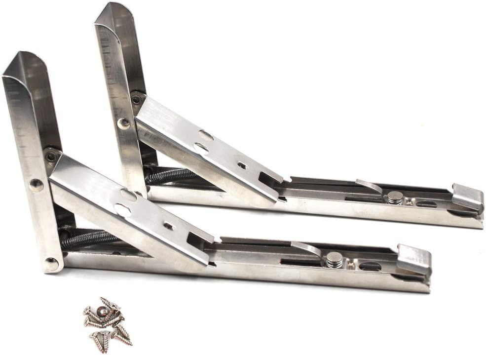 2 Pack Heavy Duty Stainless Steel Folding Shelf Brackets 14" - Wall Mount Table Bench