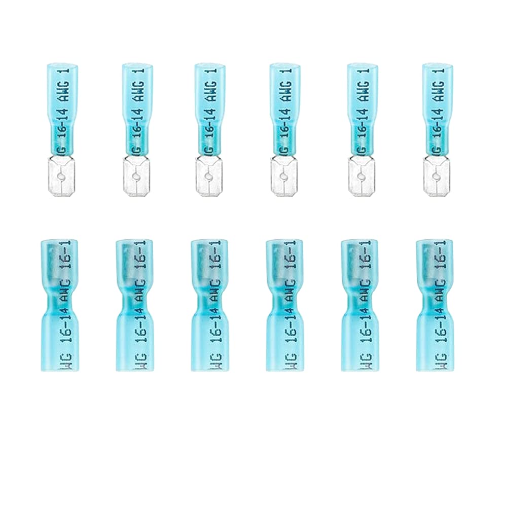 Ruidee 100PCS Heat Shrink Spade Connectors Female and Male Spade Wire Connectors Fully Insulated Quick Disconnect Crimp Terminals 16-14 AWG Blue/URSL