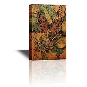Canvas Wall Art - Colorful Butterflies on Vintage Rustic Background - Gallery Wrap Modern Home Art | Ready to Hang - 12x18 inches