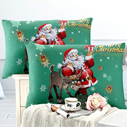 Oliven Christmas Pillowcases King Size Set of 2,Green Christmas Santa Elk Pillow Cases King Size Christmas Home Decor