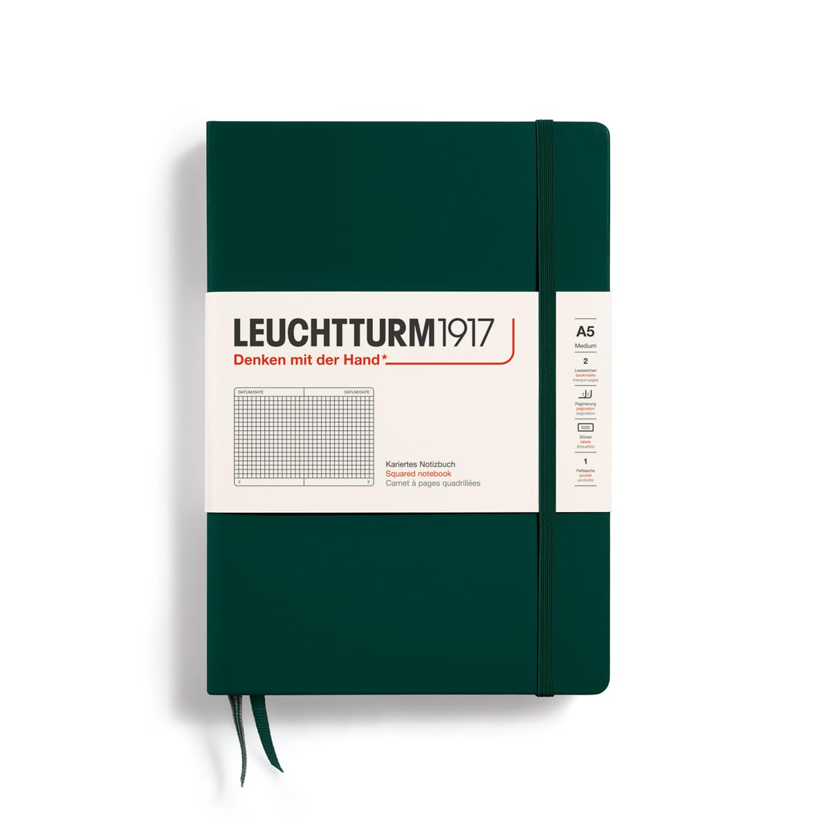 LEUCHTTURM1917 367257 Notebook Medium (A5), Hardcover, 251 Numbered Pages, Forest Green, Squared — image 1