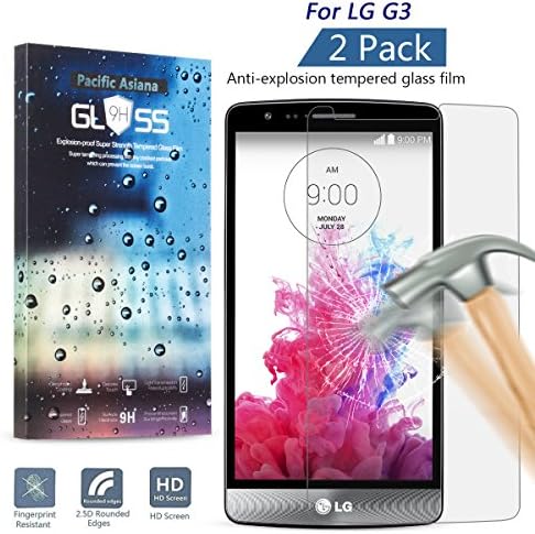 [2-Pack] LG G3 Screen Protector Full Coverage, Pacific Asiana 0.3MM HD Clear Ballistic [Tempered Glass] Screen Cover Film, 2.5 D Curved Edge Skin Shield with Anti-scratch/Anti-fingerprint/Bubble free