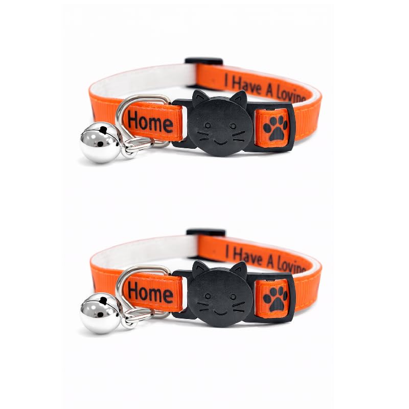Worded Cat Collars – Please Do Not Feed Me, I Am Microchipped | Safe Quick Release Breakaway Buckle | Zacal Cat Collars (Pack of 2, Orange, I Have A Loving Home)