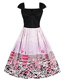 Wellwits Women's Cherry Blossom Flutter Cap Sleeves Cocktail Swing Dress