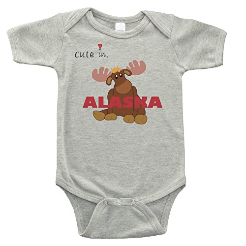 Cute in Alaska Baby Bodysuit - Alaska Moose Baby Bodysuit (12-18 Months, Gray)