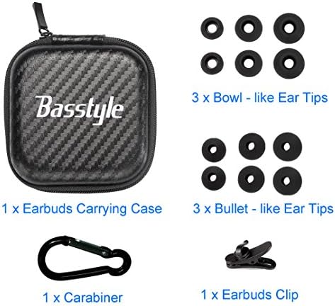 Portable Clam Storage Case w/ Zipper &amp; Carabiner, Fit for Earbuds In Ear Headphones Sport Bluetooth Headset, Hard Anti-shock EVA PU Leather, Extra Earphone Clip &amp; 6 x Ear Tips Included