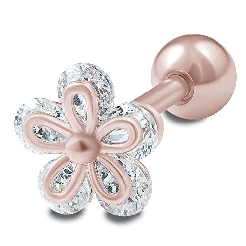 1 Piece 16g 1/4 Cartilage Earring Stud Flower Barbell Forward Heilix Tragus Lobe Auricle Cartilage Bar Surgical Steel CZ - RG AAXJ