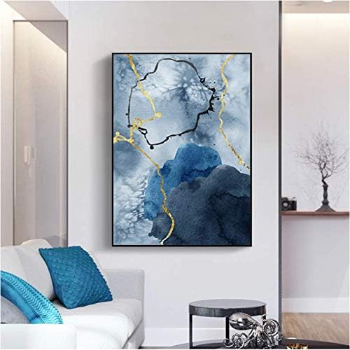 Abstract Watercolor Blue Navy Marble Prints and Poster Canvas Paintings Wall Art Pictures for Living Room Office Home Decor 50x70cm No Frame