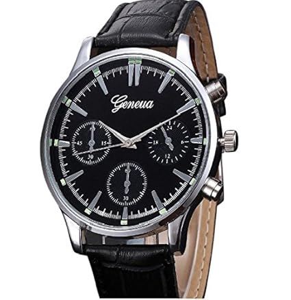 GENEVA Men Casual Wrist Watch Black Band Dial for Men Business Quartz Wrist Watch