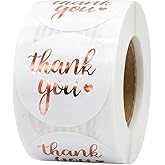 500 Thank You Stickers Roll – 1.5" Round White Labels with Rose Gold Foil | Self-Adhesive Gold Thank You Stickers for Packaging, Gift Bags, Weddings, Envelopes & Small Business Orders
