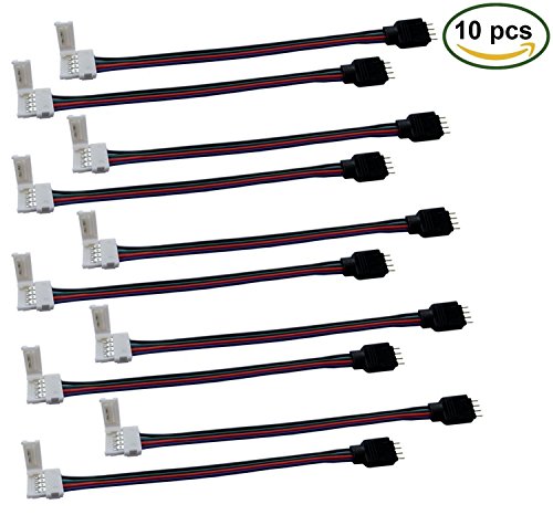 UPC 737590296789, TronicsPros 10pcs Solderless LED Strip Connector Jumper 10mm wide 4-Pin Flex LED Ribbon LED Rope LED Tape Adapter Cable Connect RGB 5050 LED Strip Light to DC Power Supply,Controller- 17cm/6.7in Long