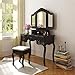 Tribesigns Vanity Makeup Table Set, French Vintage Vanity Dressing Table Set with 3 Tri Mirror and Stool Bedroom, Black