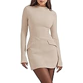Cicy Bell Womens Long Sleeve Bodycon Dress Mock Neck Slim Fit Party Cocktail Fall Mini Blazer Dresses