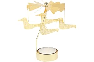 ZTEXKEE Rotating Candlestick Christmas Carousel Spinning Tea Light Gold Candle Holder for Romantic Wedding, Christmas Party, Home Table Decorations, Holiday Favor Gift