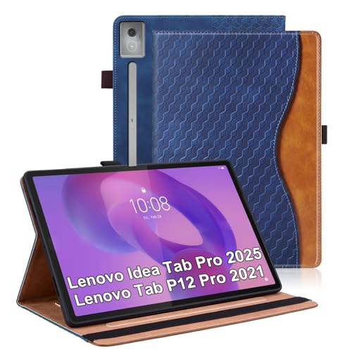 Vkooer Hülle für Lenovo Idea Tab Pro 12.7 Zoll 2025/Lenovo Tab P12 Pro Schutzhülle mit Pencil Halter Ledertasche Cover Case mit Auto Schlaf/Aufwach Kartentasche für Lenovo Tab Pro - Marineblau