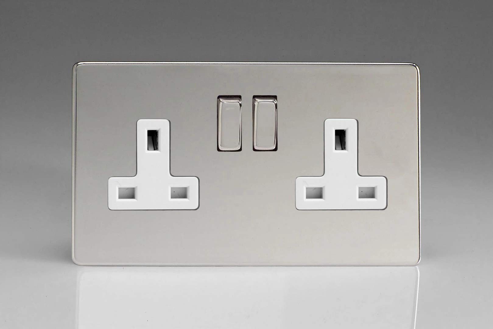 Varilight - 2 Gang 13 Amp DoubleSwitched Socket Dimension Screwless Chrome - XDC5WS