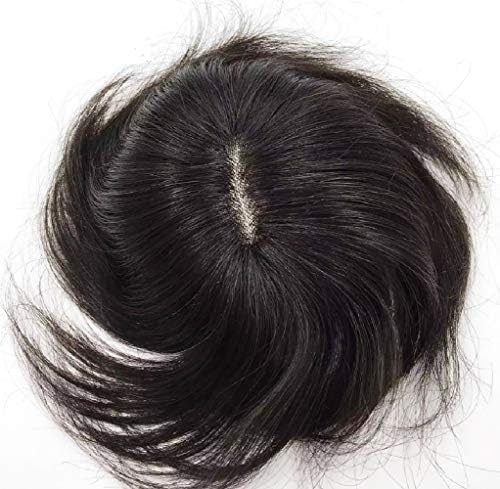 Hair Top Piece Human Hair Toupee Curly Wavy Best Nature Look Replacement Hair Clip in Topper Invisible for Women with Thinning or White Hair Base 7 * 9cm dark brown