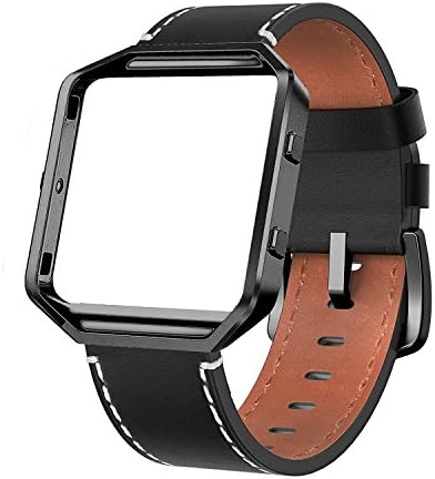 Frler Leather Bands Compatible Fitbit Blaze, Accessory Genuine Leather Replacement Band with Frame, Stainless Steel Buckle