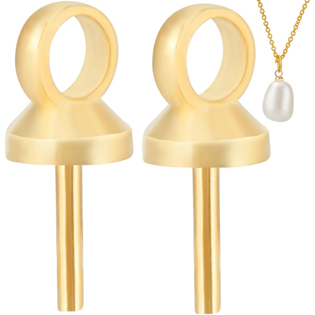 Beebeecraft 1 Box 40Pcs Eye Pin Bail Peg Pendants Real 24K Gold Plated Brass Pearl Cup Eye Pins Small Peg Bails Charm Connectors for Half Drilled Beads Jewelry Making Supplies DIY Crafts 7x5mm
