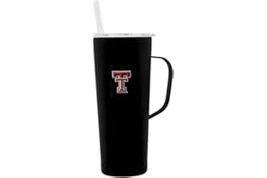 Decorvo NCAA 20 oz. Stainless Steel Tumbler with Handle - Officially Licensed Double Walled Insulated Roadie with Slide Lid and Straw (TX Tech Logo - Black)