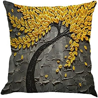 SYH003 Oil Painting Black Large Tree and Yellow Flower Linen Throw Pillow Covers Decorative Pillowcase Cushion Cover 18 x18 Inch (Black)