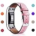 Mornex Replacement Leather Band Compatible with Fitbit Charge 2, Classic Genuine Leather Wristband for Men Women(Pink-Silver Buckle)