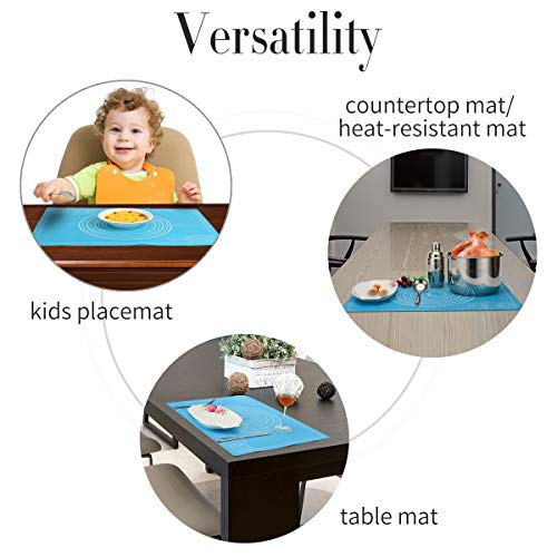 Silicone Pastry Mat Non Stick with Measurements（25.4''×17.7''）for Baking Mat Extra Large,Non Slip Silicon Dough Rolling Mat, Table/Countertop Placemats and Fondant/Pie Crust Sheet Blue - Thumbnail 5