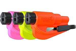 Resqme Family Pack of 3, The Original Emergency Keychain Car Escape Tool, 2-in-1 Seatbelt Cutter and Window Breaker, Made in USA, Orange, Safety Yellow, Pink